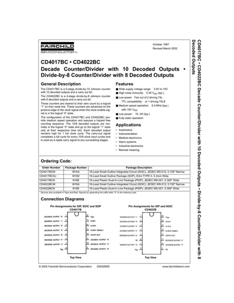 CD4017BC * CD4022BC Decade Counter/Divider with 10 .